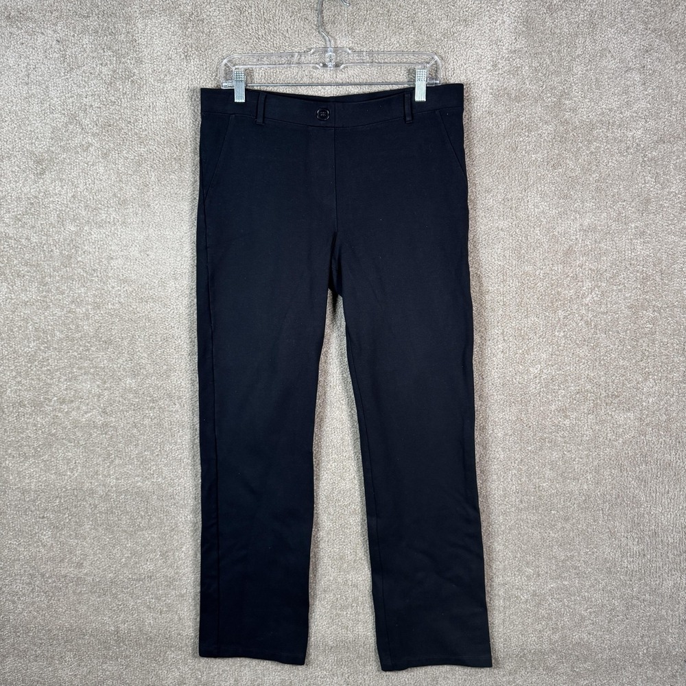 Betabrand Dress Pants Womens Large Black Straight Leg Button Work Office Knit